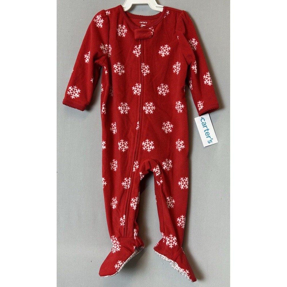 Christmas Carters One Piece Pajamas 12 Months Red Snowflakes
